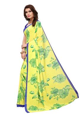 Yellow Georgette Printed Saree With Blouse 2