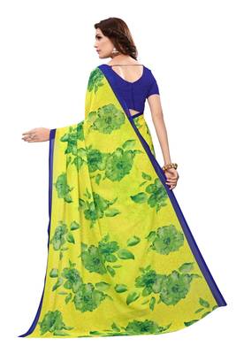 Yellow Georgette Printed Saree With Blouse 3
