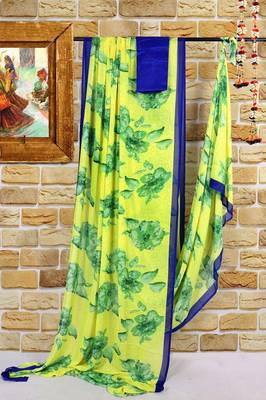 Yellow Georgette Printed Saree With Blouse 4