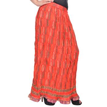 Red Jaipuri Printed Cotton Long Skirt 3