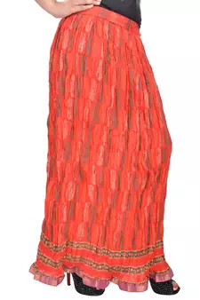 Red Jaipuri Printed Cotton Long Skirt