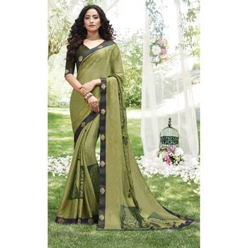 Green printed chiffon saree with blouse 1