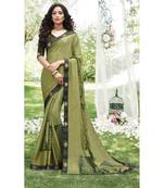 Green printed chiffon saree with blouse