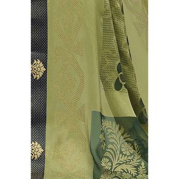Green printed chiffon saree with blouse 3