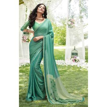 Sky blue printed chiffon saree with blouse 1