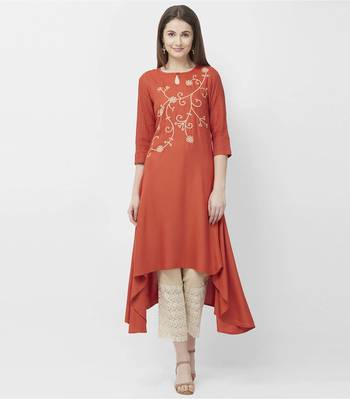 Orange embroidered rayon kurtas-and-kurtis 1