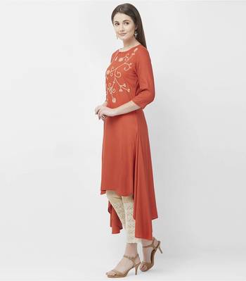 Orange embroidered rayon kurtas-and-kurtis 2