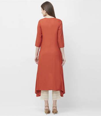 Orange embroidered rayon kurtas-and-kurtis 3