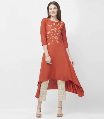 Orange embroidered rayon kurtas-and-kurtis 4