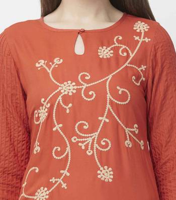 Orange embroidered rayon kurtas-and-kurtis 5