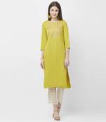 Lime embroidered satin kurtas-and-kurtis