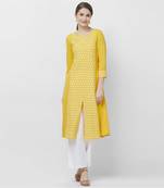 Yellow embroidered viscose kurtas-and-kurtis