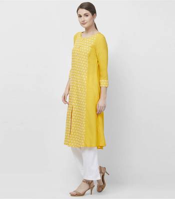 Yellow embroidered viscose kurtas-and-kurtis 2