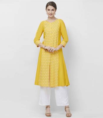 Yellow embroidered viscose kurtas-and-kurtis 4