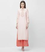 Pink embroidered rayon kurtas-and-kurtis
