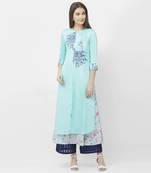 Blue embroidered satin kurtas-and-kurtis