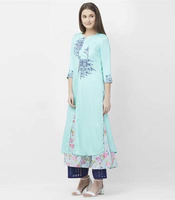 Blue embroidered satin kurtas-and-kurtis 2