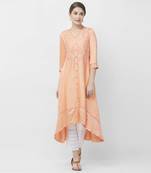 Peach embroidered satin kurtas-and-kurtis
