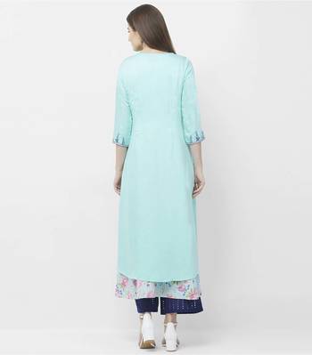 Blue embroidered satin kurtas-and-kurtis 3