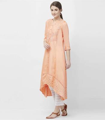 Peach embroidered satin kurtas-and-kurtis 2