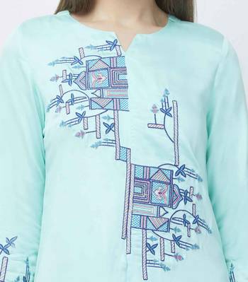 Blue embroidered satin kurtas-and-kurtis 5