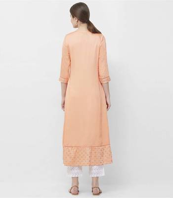 Peach embroidered satin kurtas-and-kurtis 3
