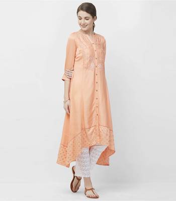 Peach embroidered satin kurtas-and-kurtis 4