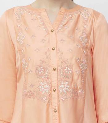 Peach embroidered satin kurtas-and-kurtis 5