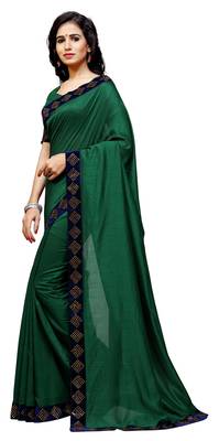 Green plain cotton silk saree with blouse 1