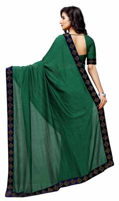 Green plain cotton silk saree with blouse 2