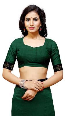 Green plain cotton silk saree with blouse 3