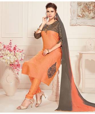 orange embroidered Raw Silk readymade suits 1