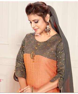 orange embroidered Raw Silk readymade suits 2