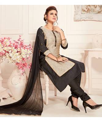 grey embroidered silk blend readymade suits 1