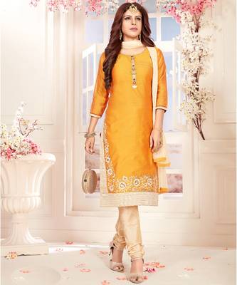 yellow embroidered Chanderi readymade suits 1
