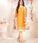 yellow embroidered Chanderi readymade suits