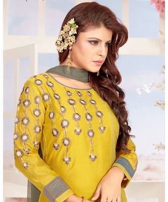 yellow embroidered Chanderi readymade suits 2