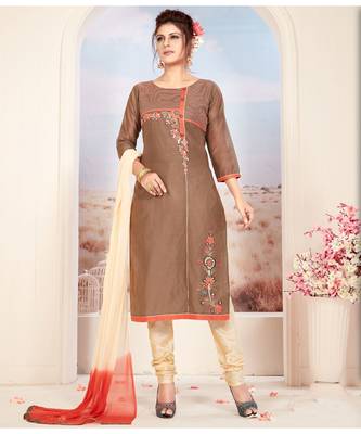 brown embroidered Chanderi readymade suits 1