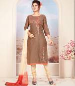brown embroidered Chanderi readymade suits