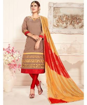 brown embroidered Chanderi readymade suits 1