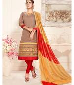 brown embroidered Chanderi readymade suits