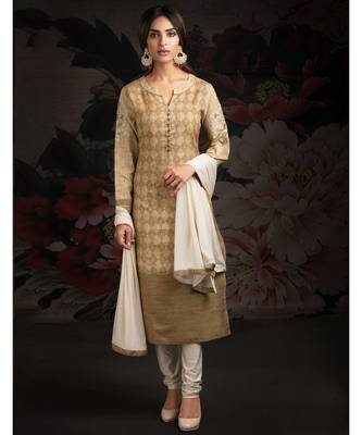 brown embroidered chanderi readymade suits 1