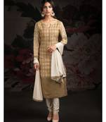 brown embroidered chanderi readymade suits