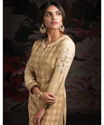 brown embroidered chanderi readymade suits 2
