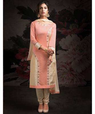 pink embroidered Chanderi readymade suits 1