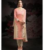 pink embroidered Chanderi readymade suits