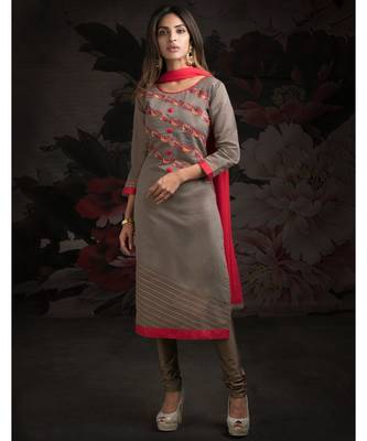 grey embroidered Chanderi readymade suits 1