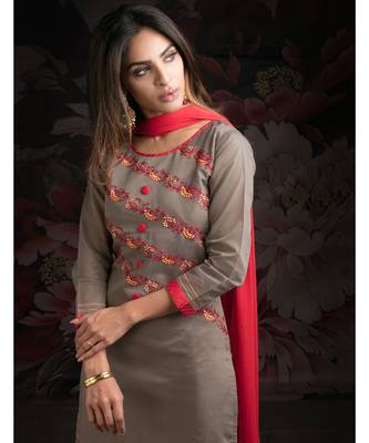 grey embroidered Chanderi readymade suits 2