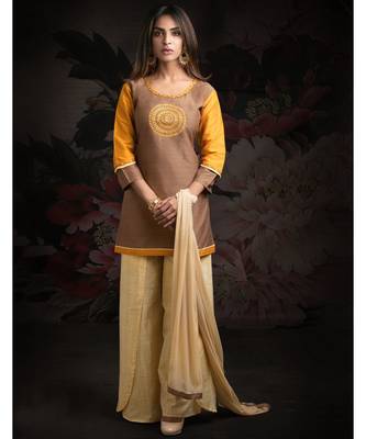 brown embroidered Chanderi readymade suits 1