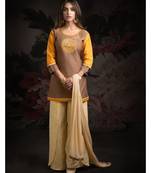 brown embroidered Chanderi readymade suits